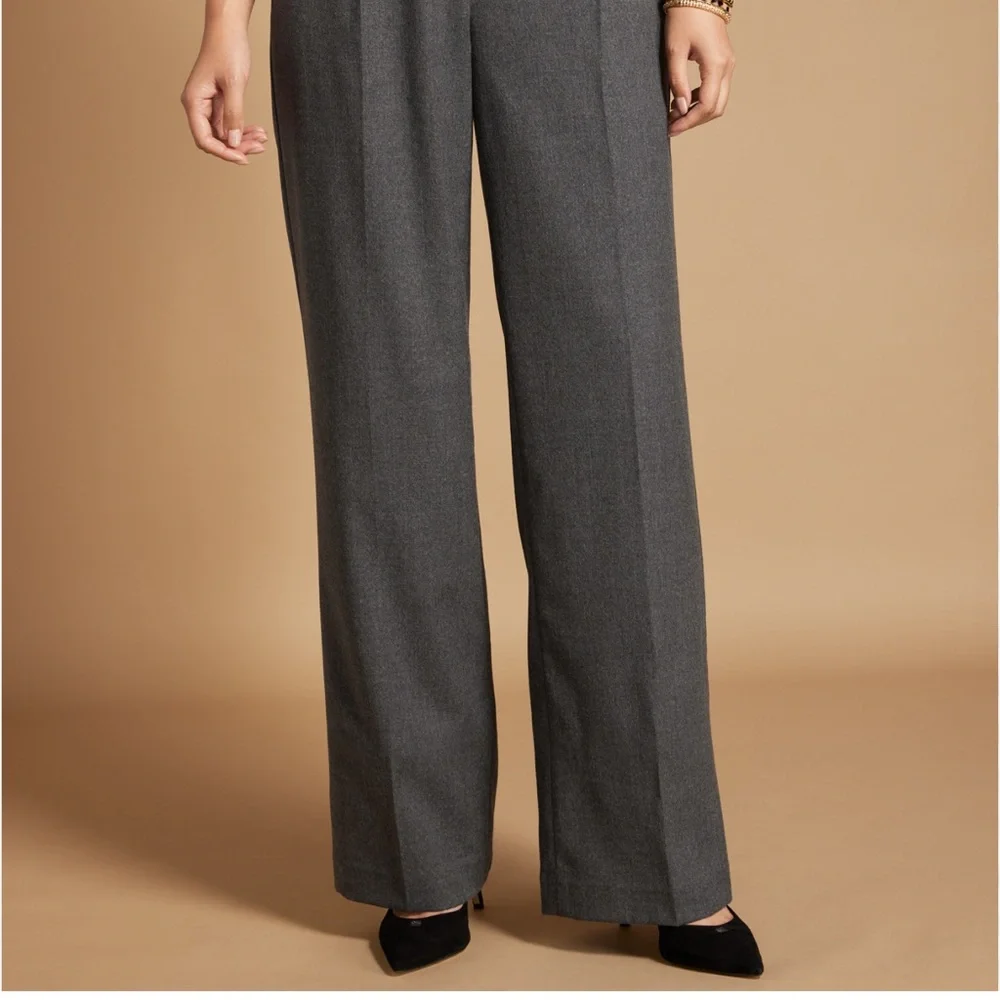 NWT Talbots Gray Italian Wool Wide Legs Dress Pants Women's 18 fully lined - Picture 2 of 11